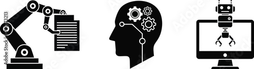 Machine Office Icon Set – Artificial Intelligence and Workplace Technology