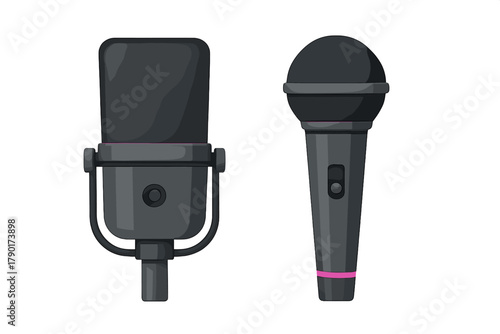 Studio condenser and handheld dynamic microphones set for audio recording