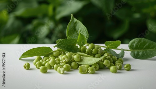Wallpaper Mural Ripe green peas with leaves on a white table, fiber-dense choice Torontodigital.ca