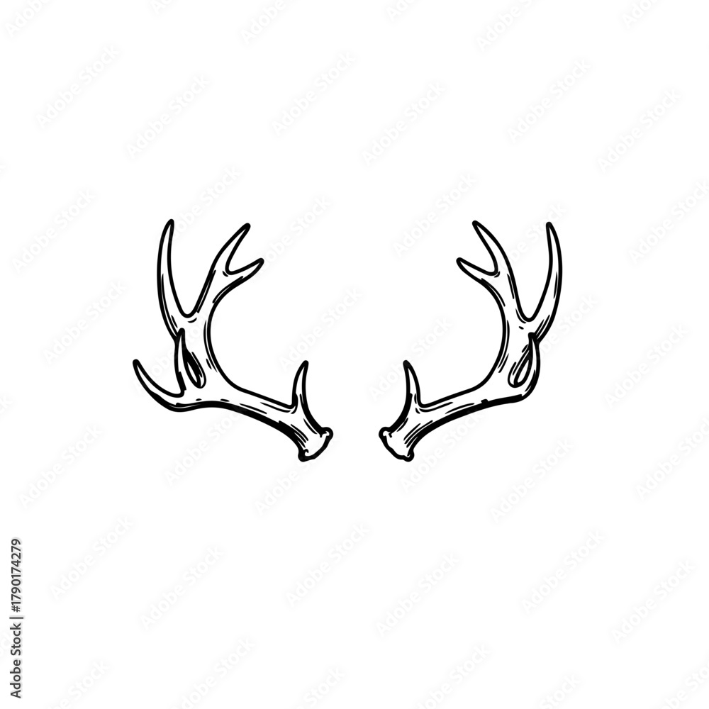 Naklejka premium Deer antler horn outline doodle minimal wildlife forest element decorative organic vector illustration