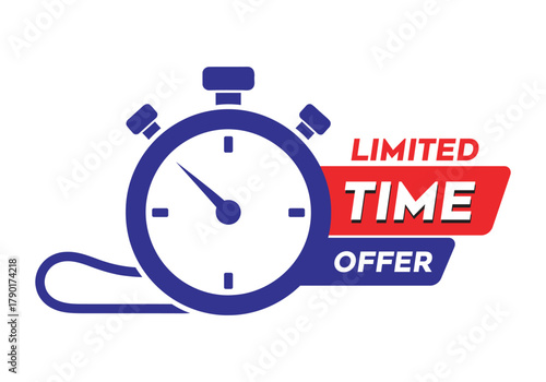 Limited time offer red and blue banner with stopwatch icon.