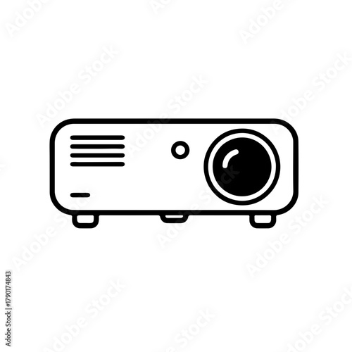 Compact projector minimal line vector illustration for entertainment screens, corporate media display setups and home theater systems graphics