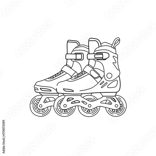 Inline roller skate boot vector illustrated in black outline style representing outdoor recreation, active movement, and fitness activities