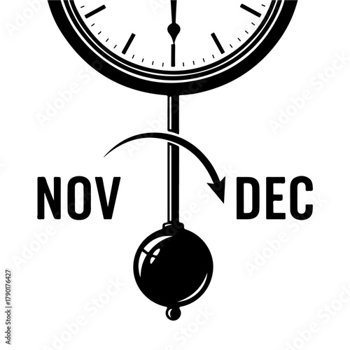 Countdown to Christmas with swinging pendulum as November transitions to December holiday