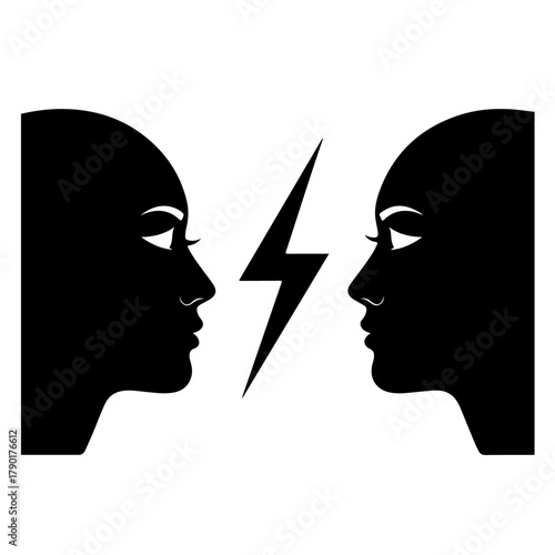 Two powerful silhouettes facing off with dynamic lightning bolt, representing conflict or tension