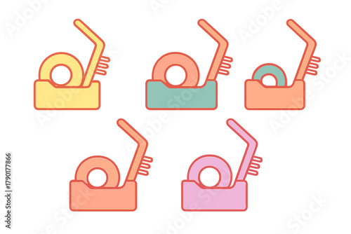 Colorful adhesive tape dispenser icons in modern flat design style