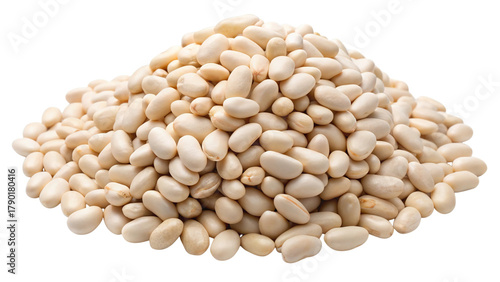 A large pile of dried navy beans forms a mound on a transparent background isolated on transparent background
