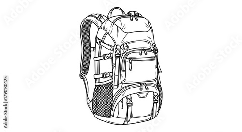 Backpack outline vector illustration hiking travel equipment