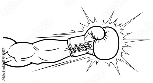 Boxing punch knockout red gloves strong arm vector illustration