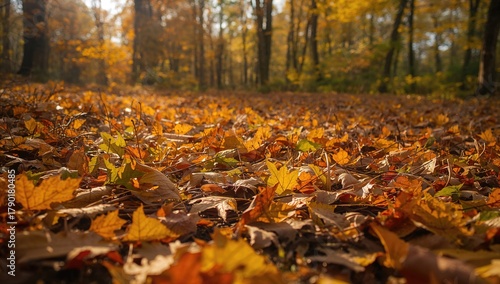 Wallpaper Mural Yellow green leaves scattered on the ground, seasonal change Torontodigital.ca