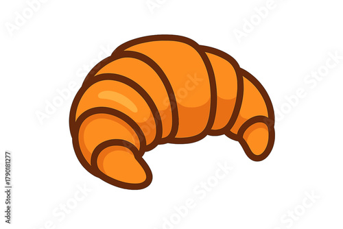 Golden baked crescent pastry with thick outline isolated on white background