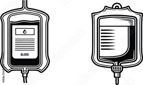 Black silhouette icon of a medical blood bag for donation.