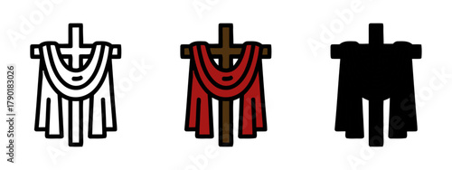 Foto Christian Cross with Drapery in Three Graphic Styles on White Background