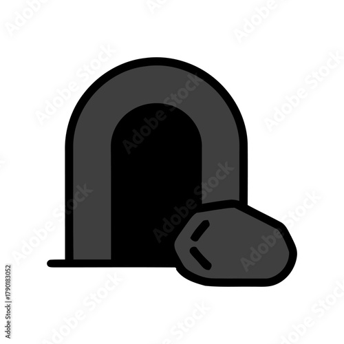 Illustration of a Hole in the Ground with a Rock Symbolizing an Animal Den