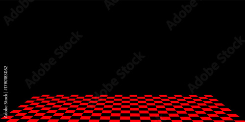 Checkerboard, chessboard, checkered plane in angle perspective. Tilted, vanishing empty floor,modern.