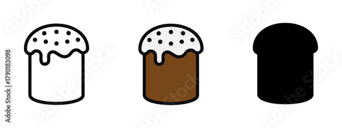 Collection of Cake Icons for Celebration with Icing and Sprinkles in Color and Outline