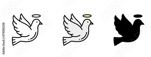 Dove with Halo Icons Depicting Peace and Divinity on White