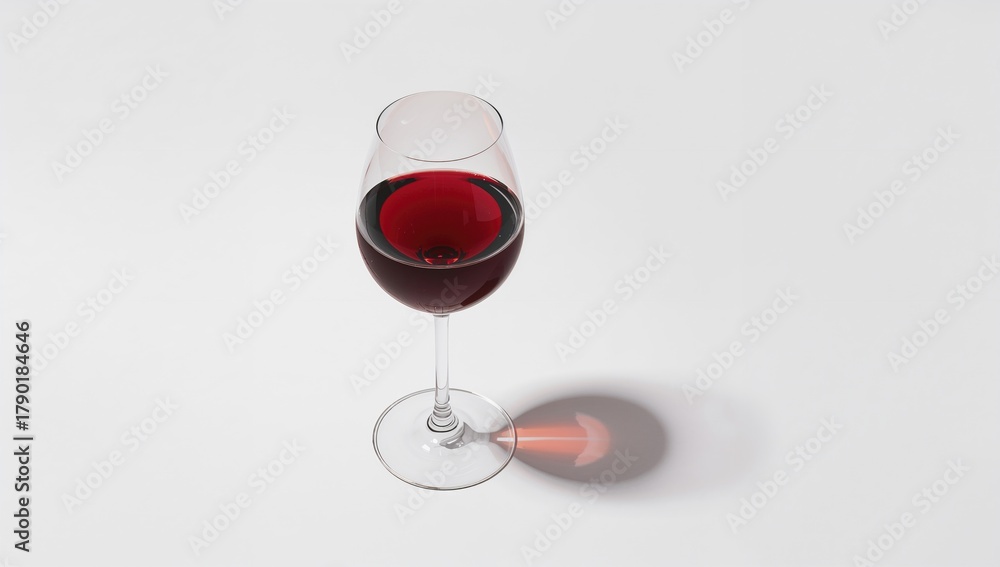 Fototapeta premium Red wine in a glass set against a plain white background, suitable for editorial header background