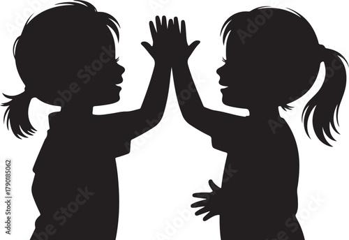 Two Girls Giving High Five Silhouette