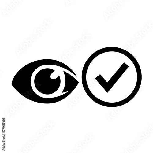 Eye symbol with a checkmark, representing verification, confirmation, or successful observation.
