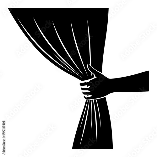 Hand pulling back a black curtain revealing a bright, exciting future ahead