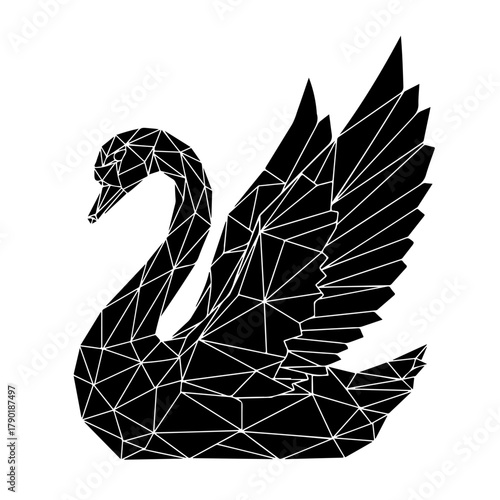 Elegant black swan geometric low poly art design, symbolizing grace and uniqueness.