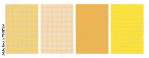 Set of yellow legal pad pages with lined or grid designs