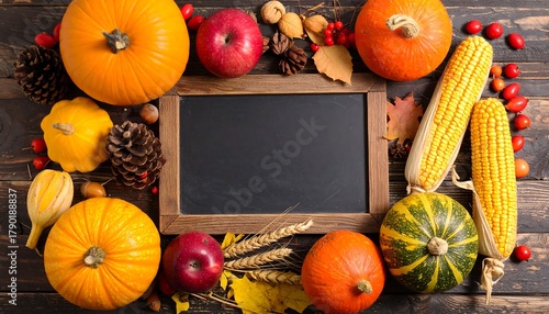 Autumn Harvest Still Life with Pumpkins and Corn.