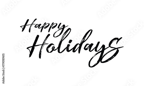 Calligraphic happy holidays in ballpoint pen style isolated on white background. Rounded happy holidays sign in script text in lower caps. The word autumn written in ballpoint style . Vector.