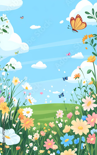 A Colorful Spring Meadow with Butterflies