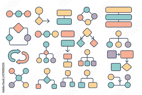 Colorful flowchart and diagram symbols for mapping business processes