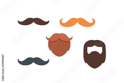 Stylized mustache and beard shapes in various colors and forms