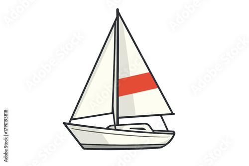 Minimalist sailboat design with white hull and red accent on sail