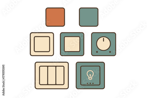 Assortment of retro style electrical light switches and dimmer controls