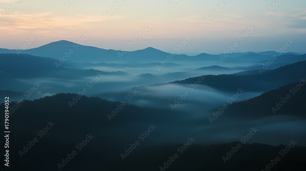Obraz premium Misty Mountain Range at Dawn