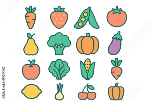 Fotografía Colorful stylized icons of assorted fresh fruits and vegetables