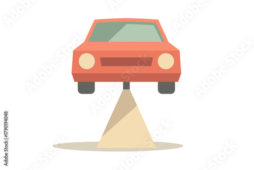 Automobile lifted on service hoist for inspection or repair