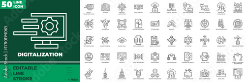 Digitalization Line Editable Icons set
