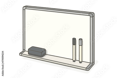 Blank whiteboard with dry erase markers and eraser on tray