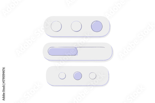 Minimalist UI toggle switch and slider control elements set