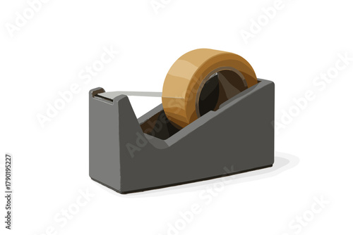 Modern gray tape dispenser with roll of translucent adhesive tape
