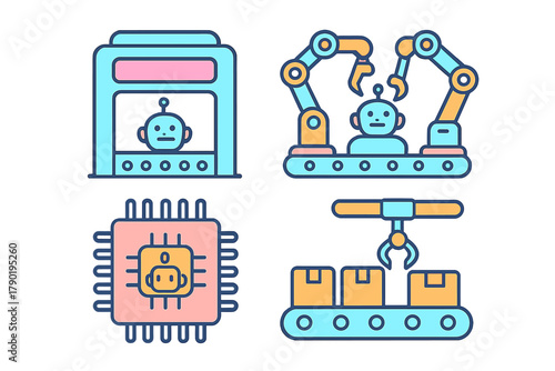 Icons for artificial intelligence and automated manufacturing processes