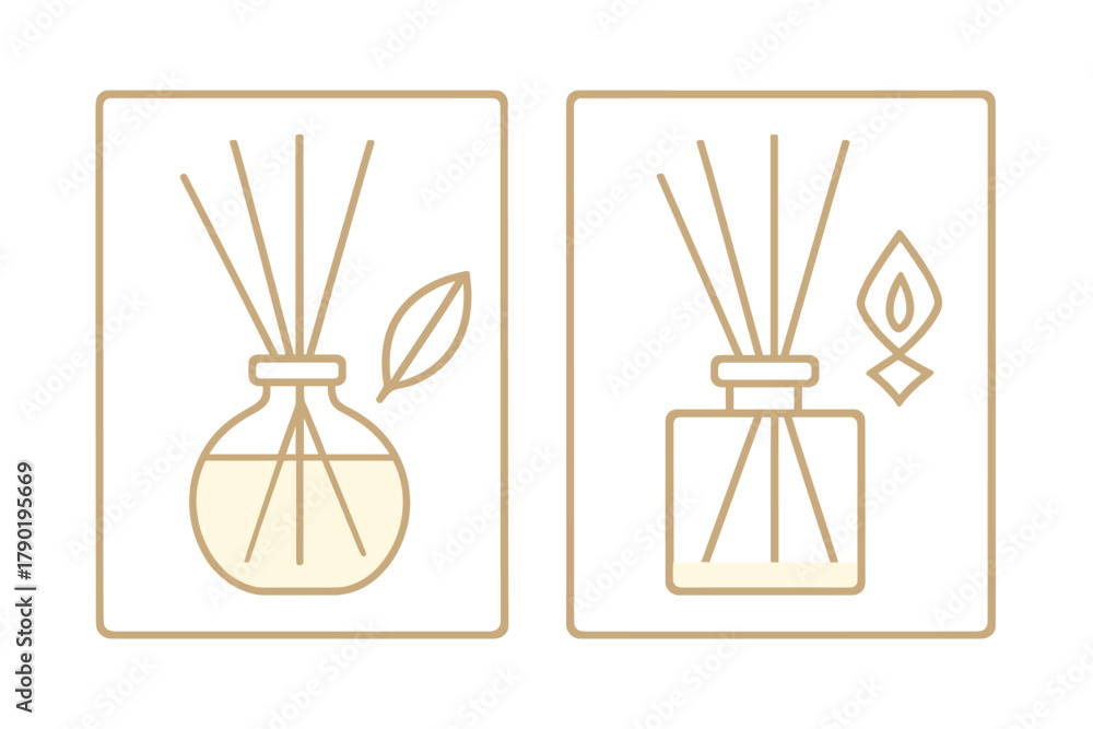 Fototapeta premium Aroma diffuser icons featuring leaf and stylized flame symbols