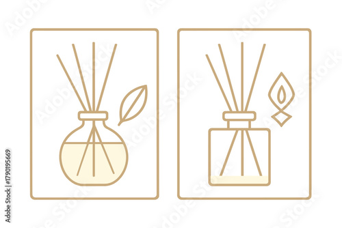 Aroma diffuser icons featuring leaf and stylized flame symbols