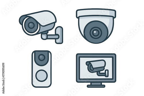 Security and surveillance camera icons for monitoring systems