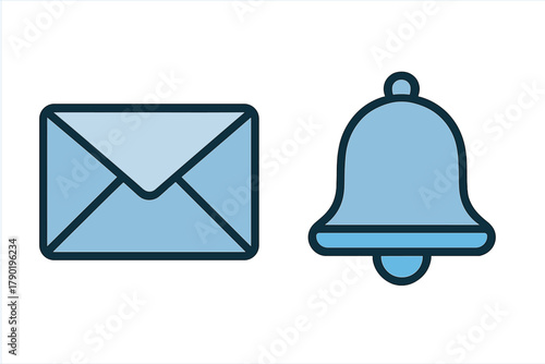 Blue gradient set of email envelope and ringing notification bell icons