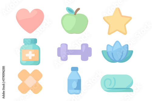 Cute 3D style icons for health, fitness, and medical concepts