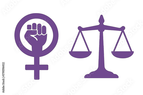 Feminist fist and scales of justice symbol design