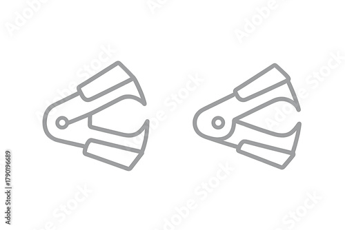 Pair of gray line icons representing staple remover tools positioned side by side