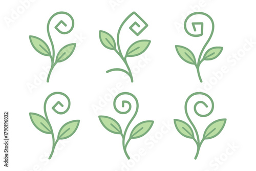 Stylized green plant sprouts with distinctive curled tips